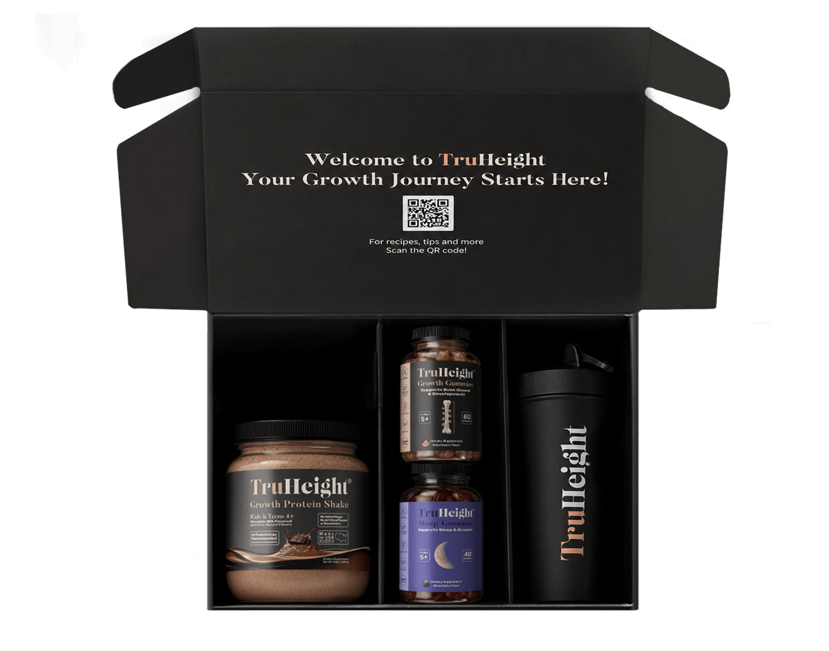 TruHeight product set with containers and a tumbler on a black background