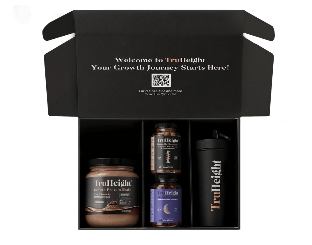 TruHeight product set with containers and a tumbler on a black background